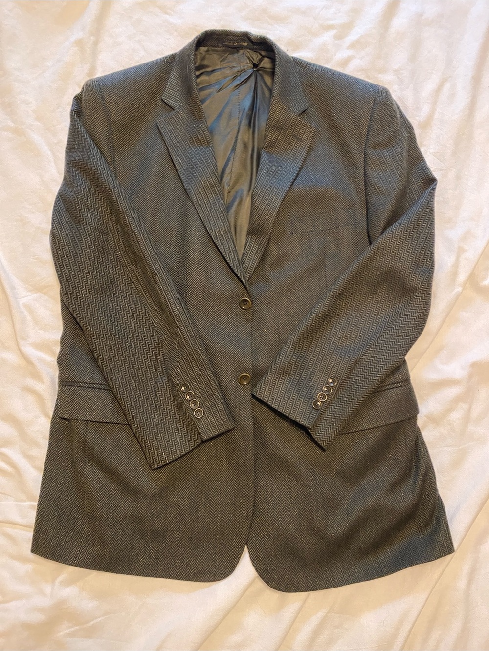 Classic Herringbone Sport Coat - Gray & Olive - Wool Silk Blend
